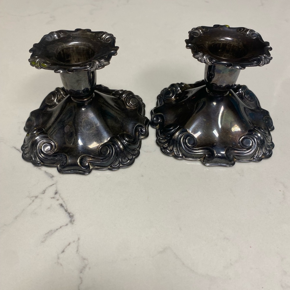 Vintage Pair Silver-Plated COHR DENMARK ATLA  EPNS Danish Candlestick Holders
